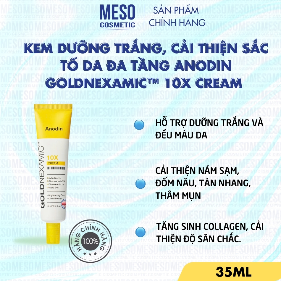 Kem dưỡng trắng, cải thiện sắc tố da đa tầng Anodin GOLDNEXAMIC™ 10X Cream 35ml